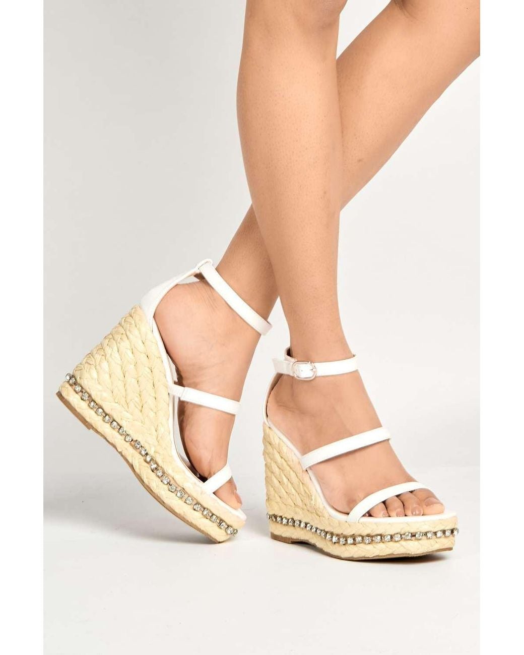 Miss Diva Natural Michelle Espadrille Ankle Strap Stud Sole Sandal Wedge