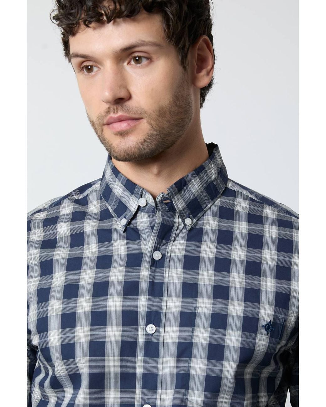 MAINE Blue Plaid Check Long Sleeve Shirt for men