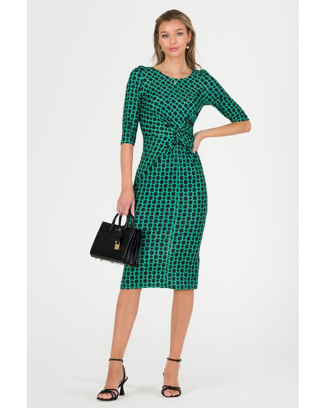 Jolie Moi Green Qyara Jersey Twist Bodycon Midi Dress