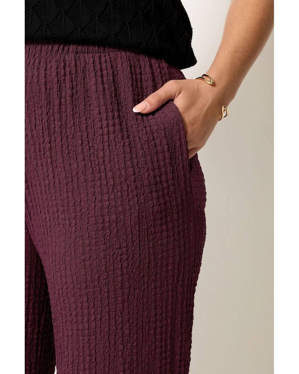Yours Purple Bubble Textured Wide Leg Trousers