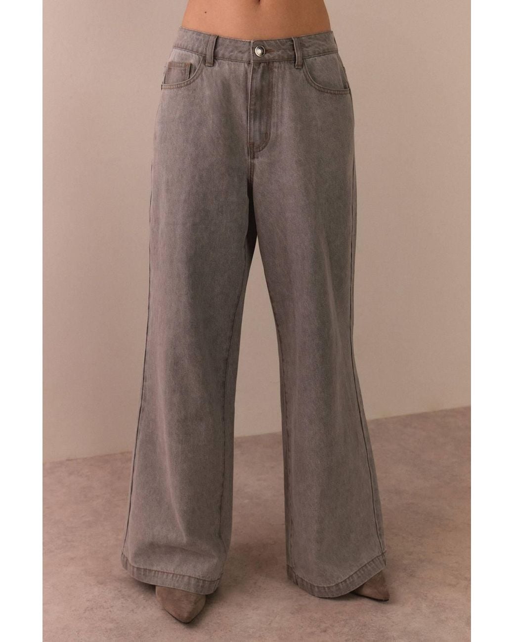 Warehouse Brown Mid Rise Seam Detail Barrel Leg Jean