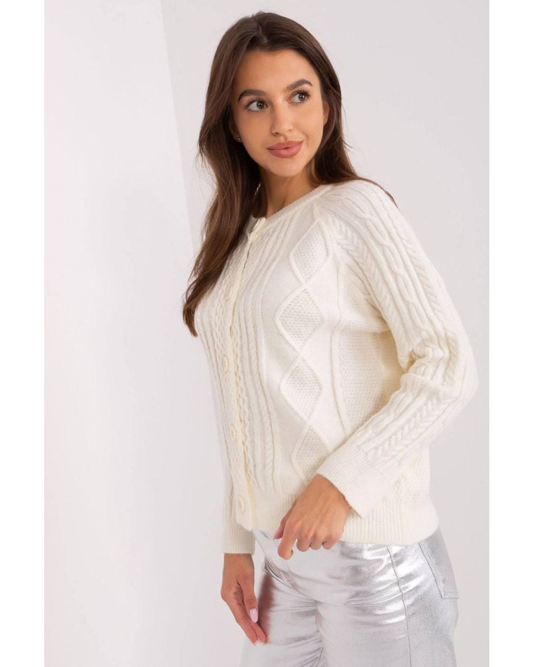 Love Lace White Variegated Button Front Cardigan Sweater
