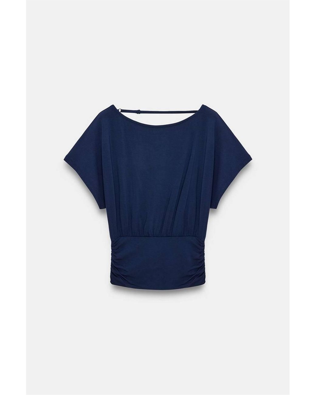Dilvin Blue Modal Blend Cut-Out Crew Neck Blouse