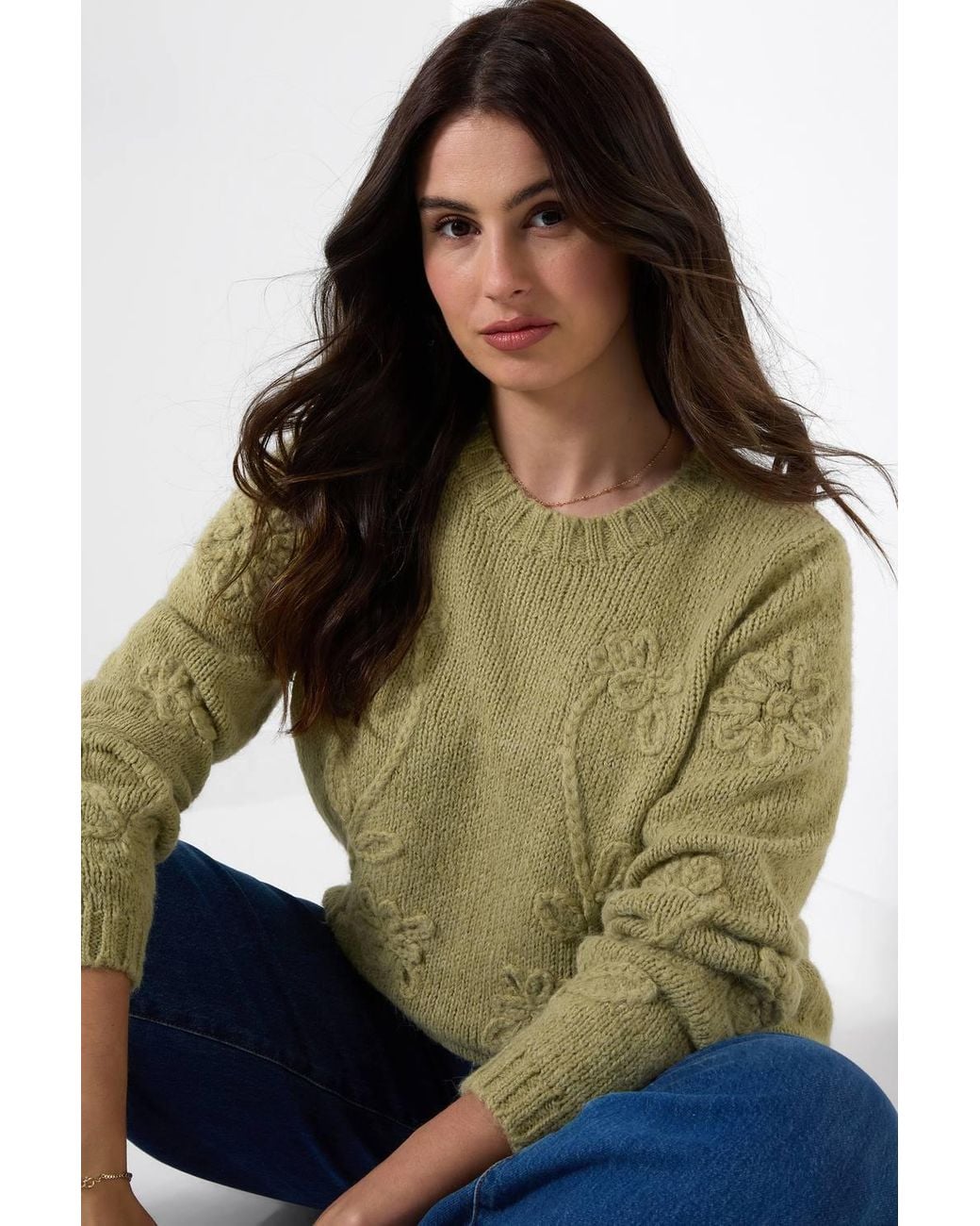 Joe Browns Green Floral Embroidered Jumper