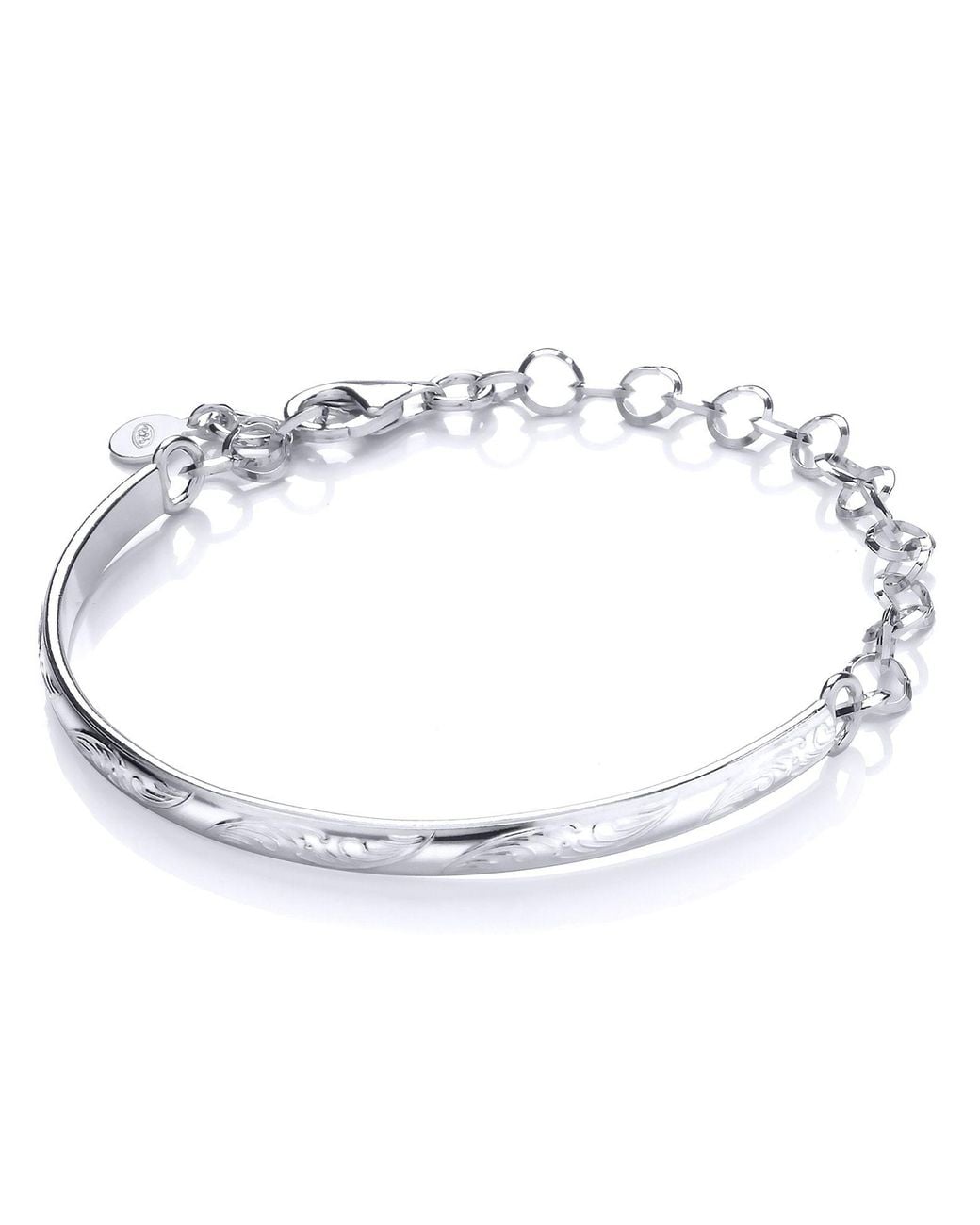 Jewelco London Metallic Adjustable Floral Engraved Semi Bangle Bracelet 4Mm