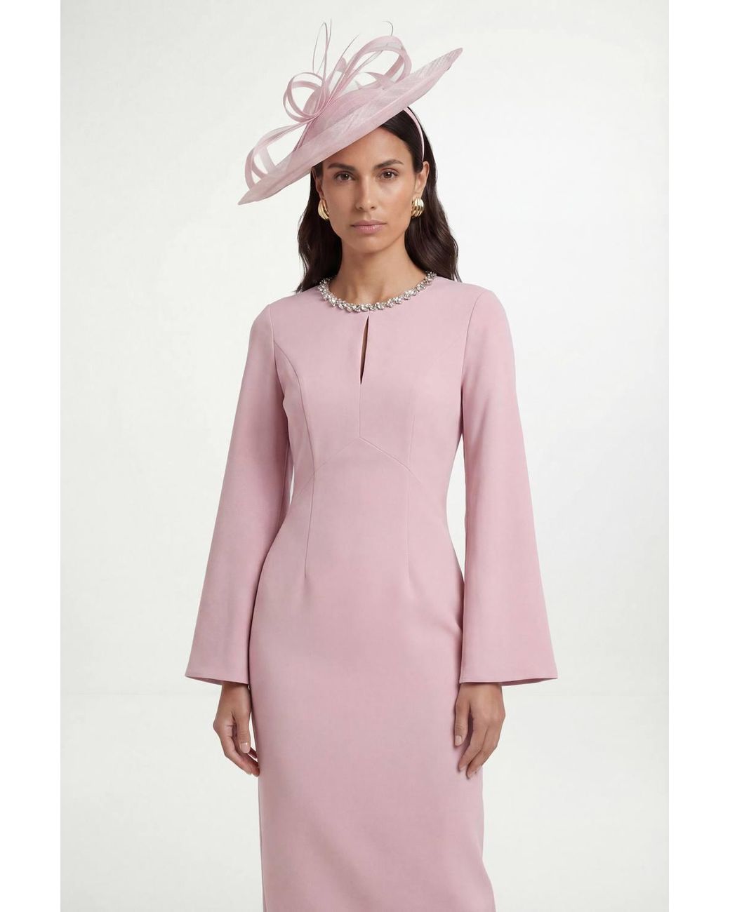 Wallis Pink Crepe Embellished Neck Cape Sleeve Dress