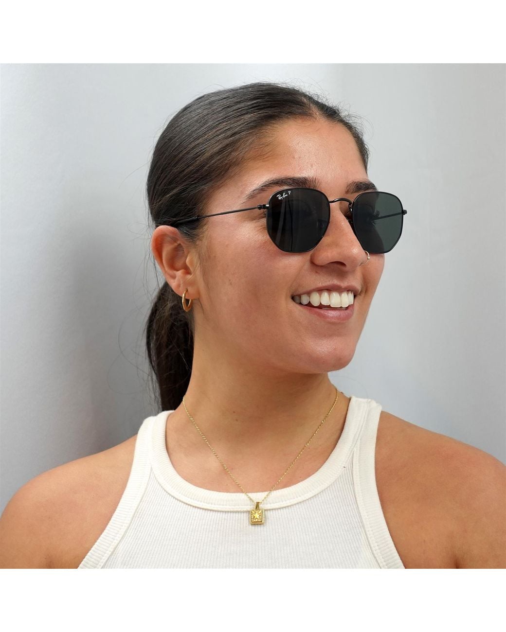 Ray-Ban Brown Square Polished Polarized Hexagonal Rb3548N