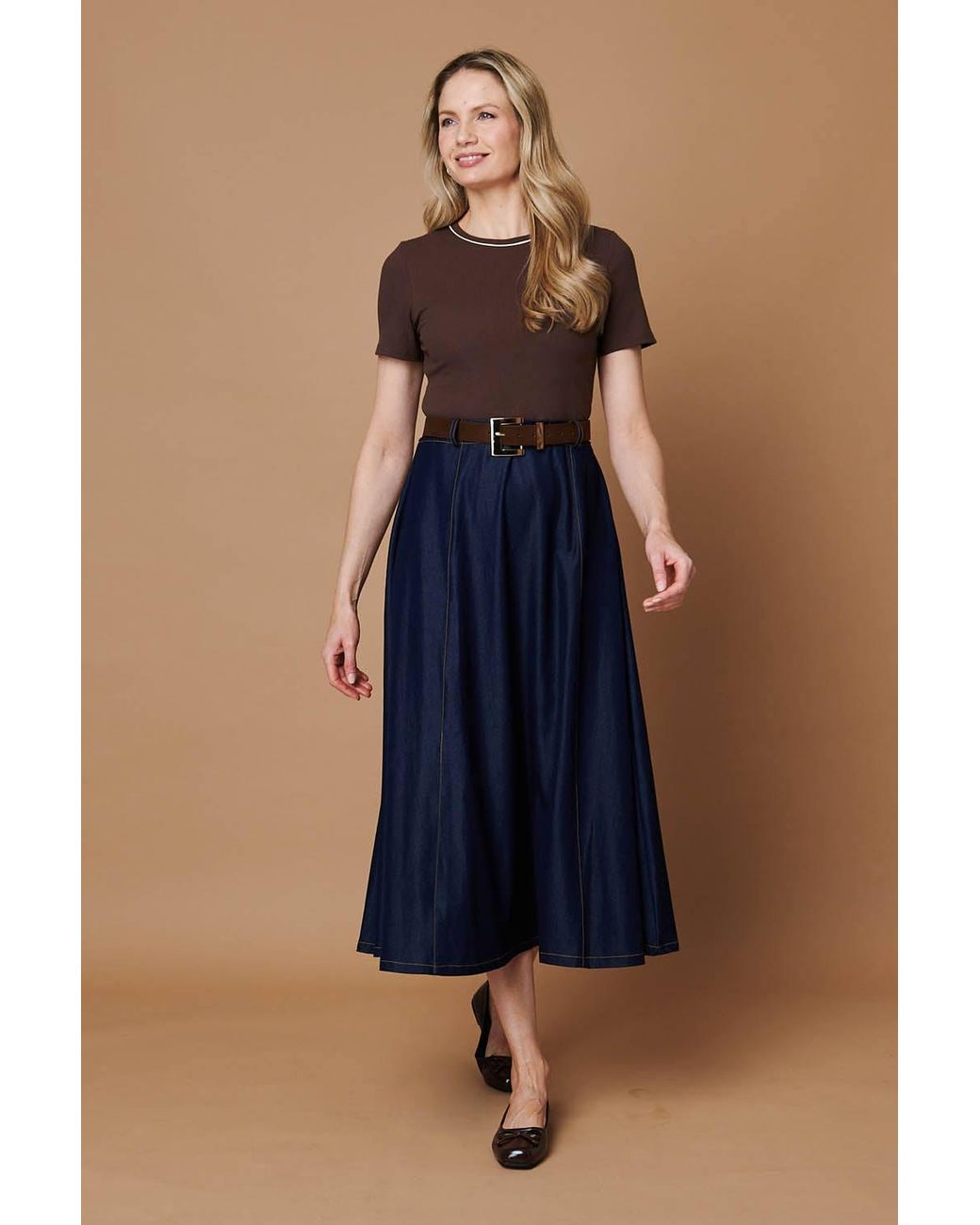 Izabel London Blue Removable Belt Denim Skirt Midi Dress