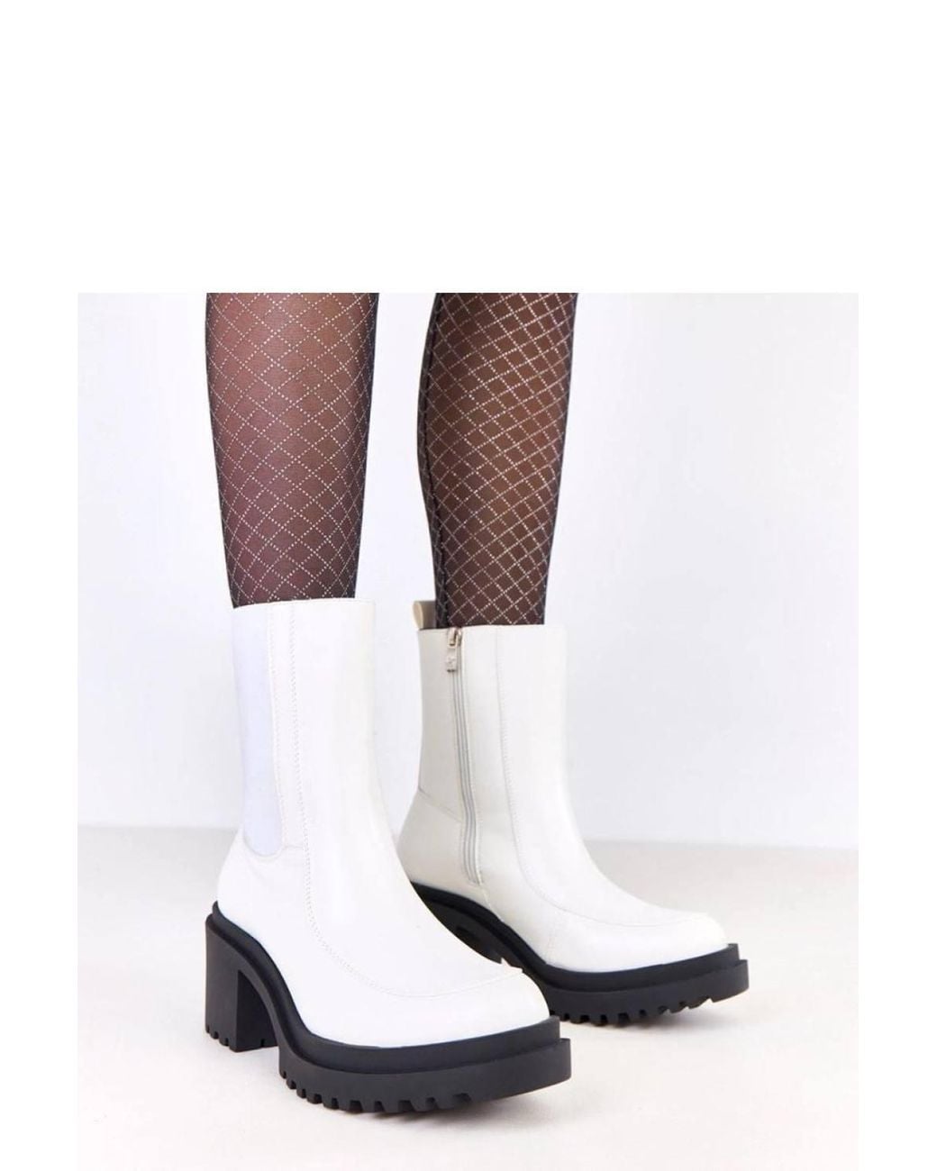 Love Lace White Stylish Ankle Heel Boots With Warm Lining & Elastic Sides