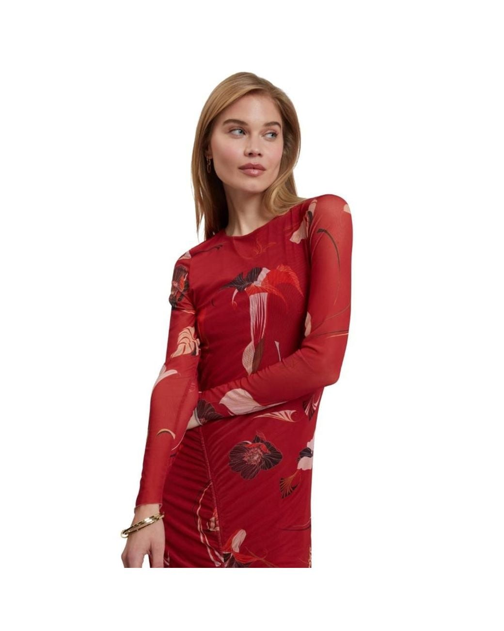 Ted Baker Red Jazzy Long Sleeve Crew Neck Regular Fit Midi Dress