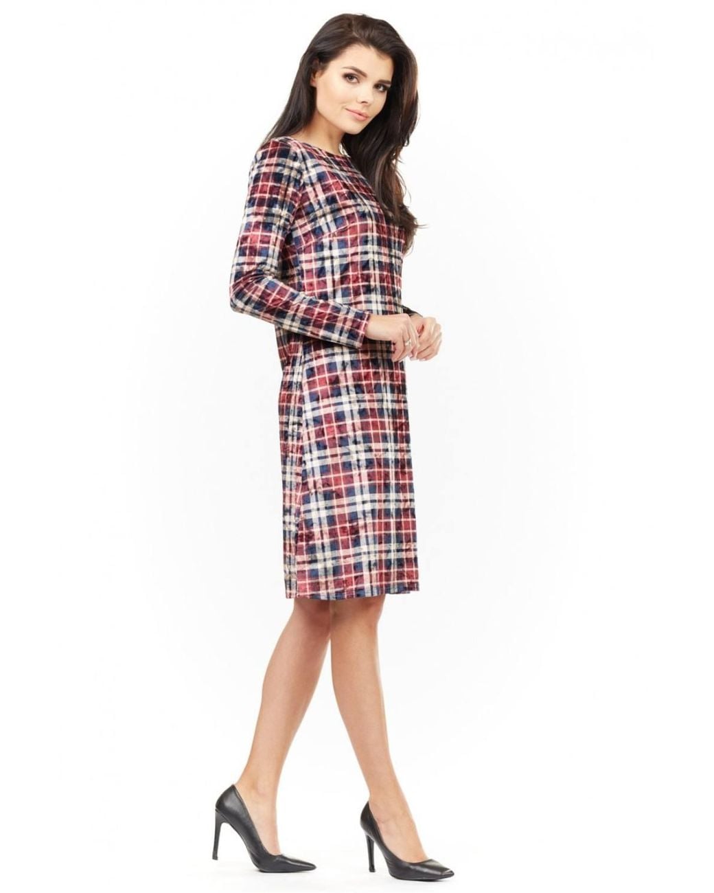 Love Lace Red Stretch Boat Neck Dress With Long Sleeves