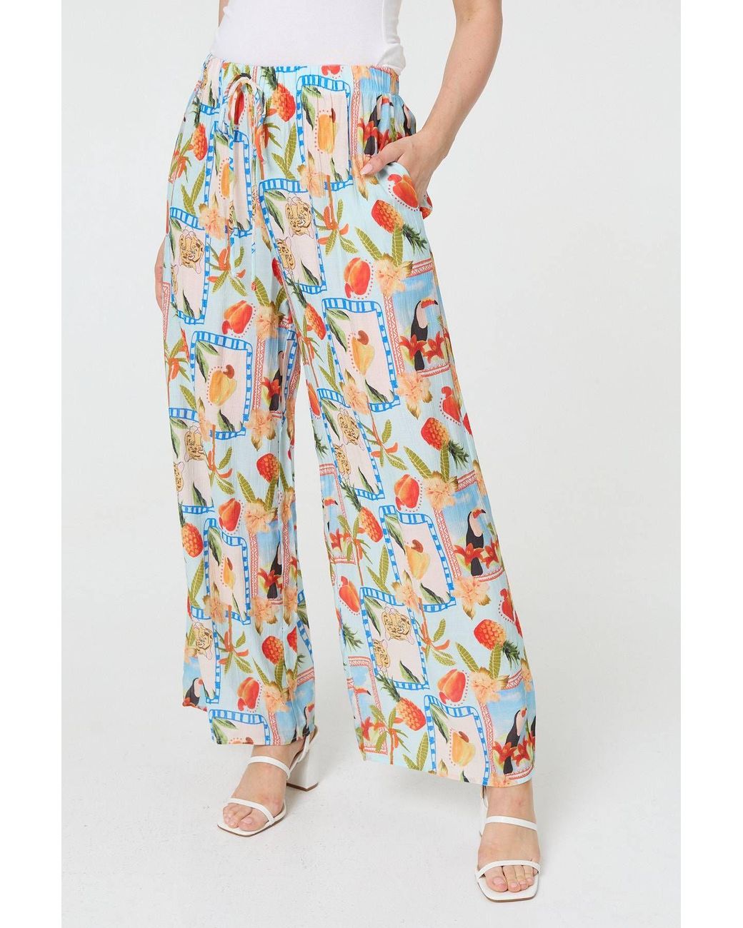 Izabel London White Patchwork Relaxed Wide Leg Trousers