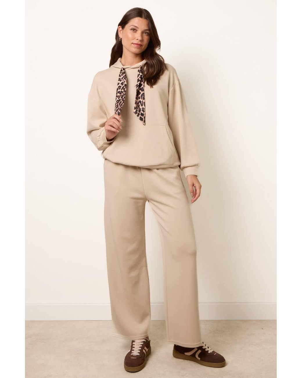 Blue Vanilla Natural Elasticated Waist Long Sleeve Round Neck Top & Trousers Set