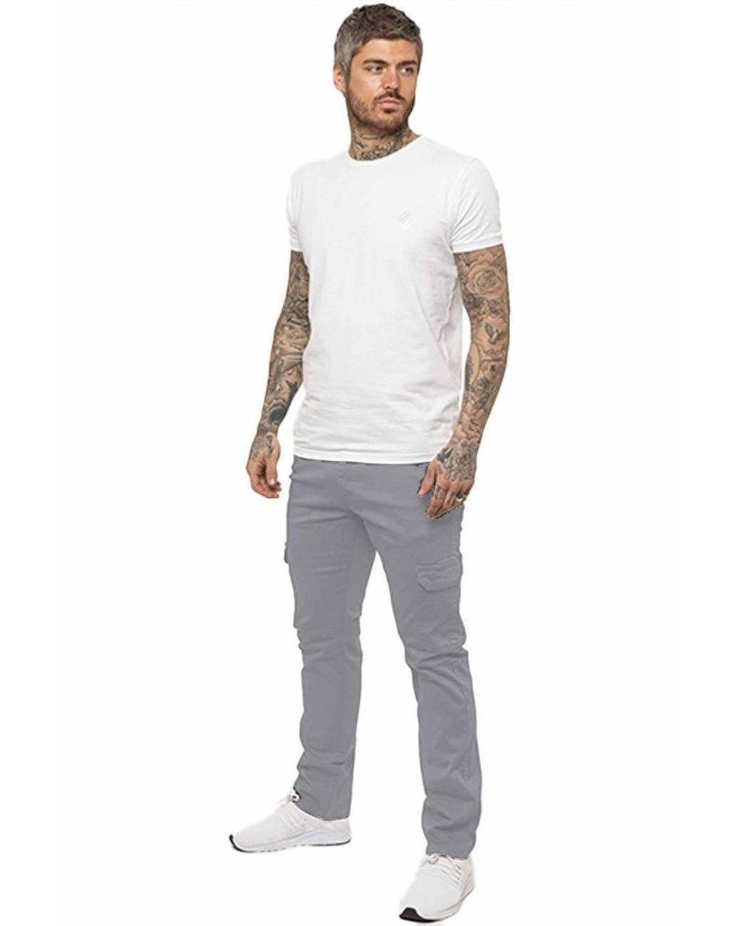 Enzo Gray Slim Fit Stretch Cargo Chinos for men
