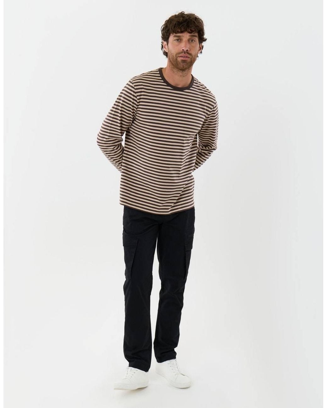 Threadbare White Slim Fit Cotton Rich Cargo Trousers for men