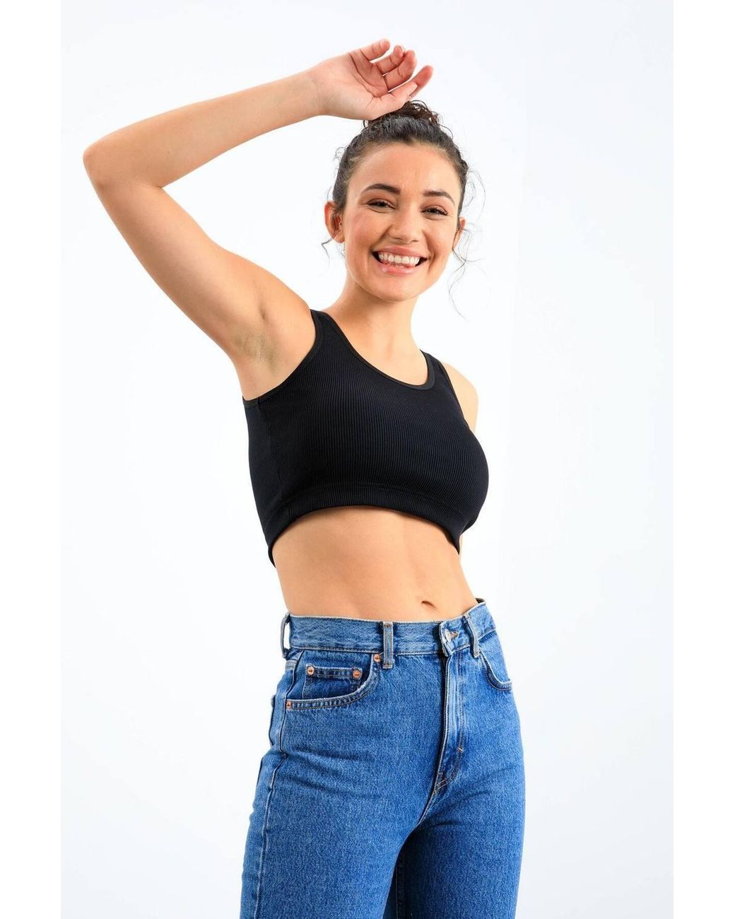 TOMMY LIFE Blue Ribbed Sleeveless Crop Top