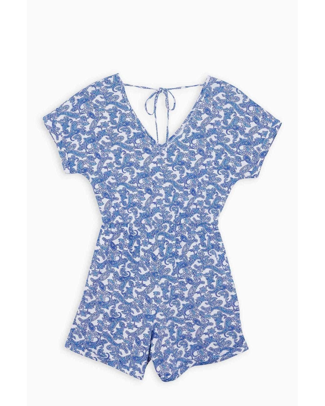 Enorsia Blue Roll Up Sleeves Aop Play Suit