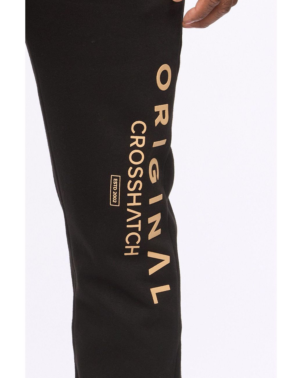 Crosshatch Black Jamals High-Build Graphic Logo Joggers With Cuffed Hem for men