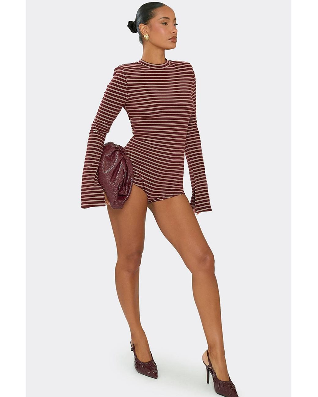 EGO Red Long Sleeve High Neck Micro Playsuit