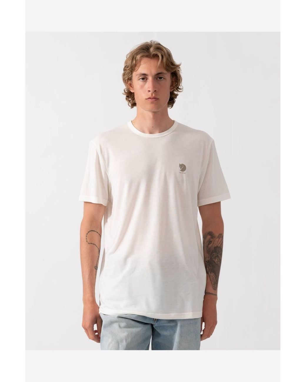 Fjallraven White Short Sleeve Crew Neck Logo Detail Top for men