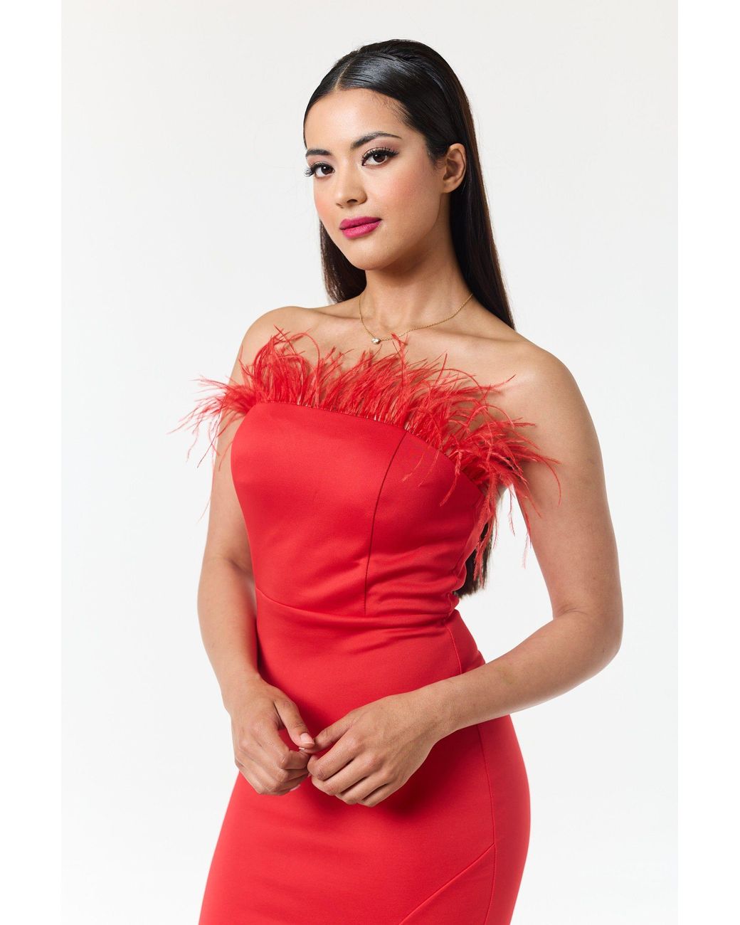 LuvForever Fashion Red Bandeau Side Slit Maxi Dress