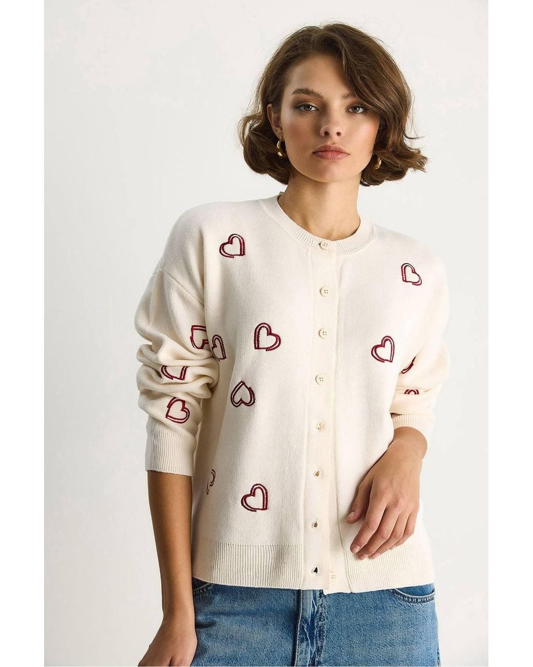Bianco Lucci Red Long Knitted Cardigan With Button Collar