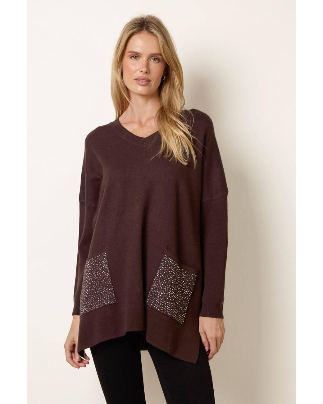 Blue Vanilla Brown Long Sleeve V-Neck Jumper