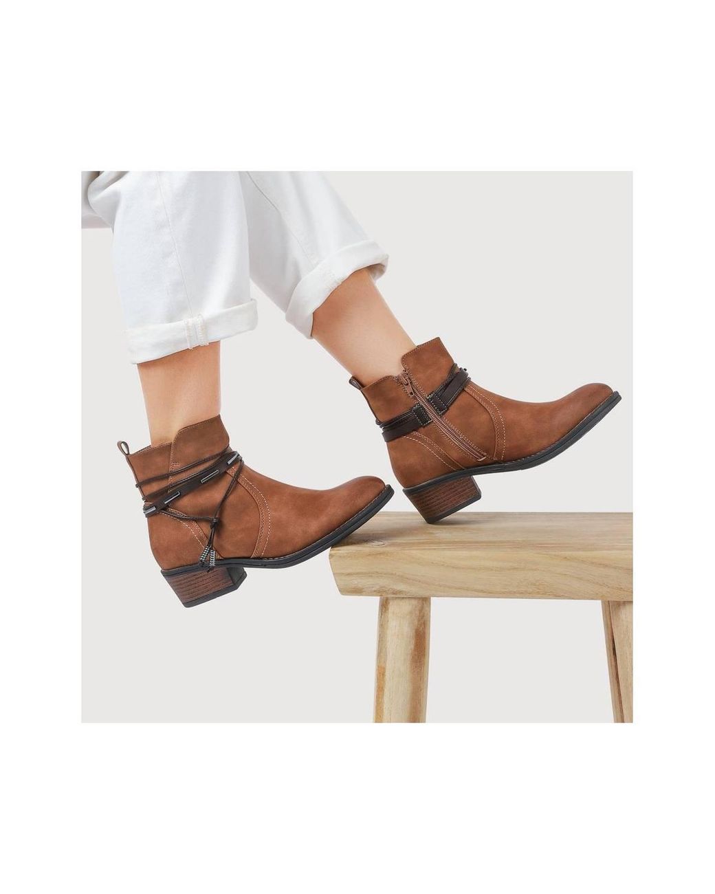 Pavers Brown Western-Heeled Ankle Boots