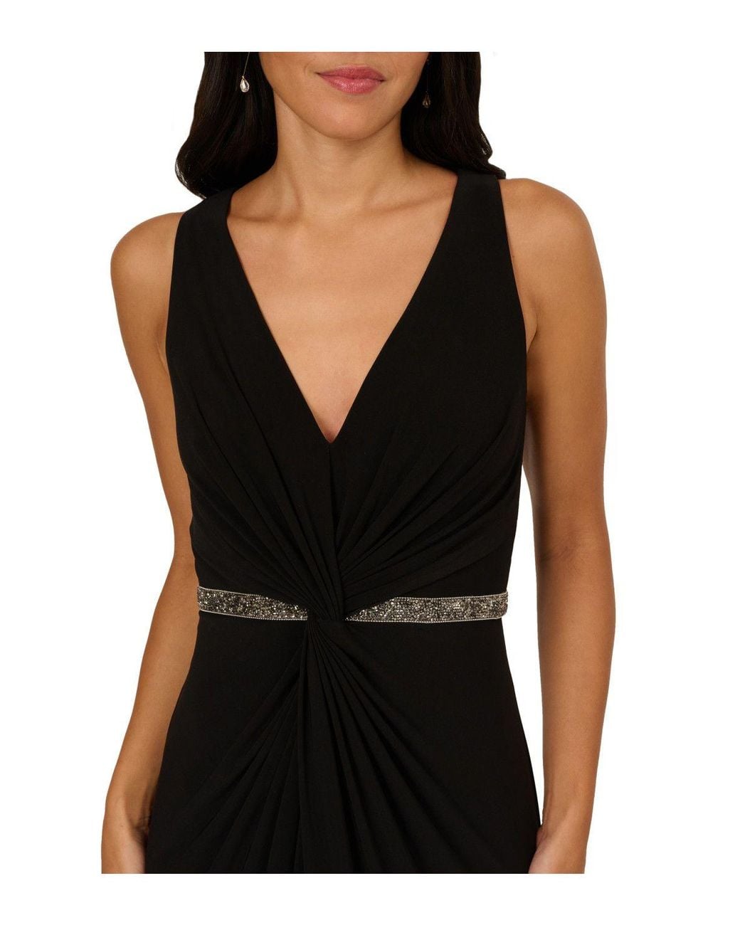 Adrianna Papell Black Draped Jersey Gown