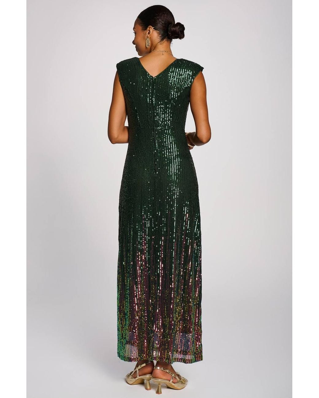 Jolie Moi Green Multi-Tone Patterned Sequin Maxi Dress
