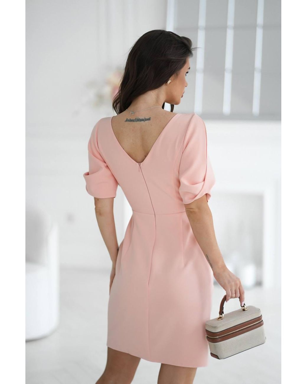Love Lace Pink Wrap 3/4 Sleeve Bodycon Dress With Slit