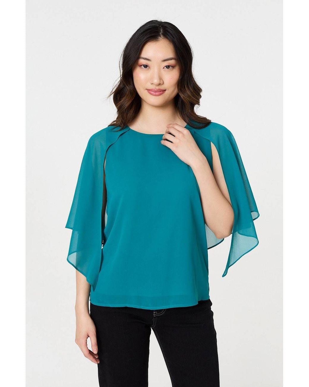 Izabel London Green Semi Sheer Cut Out 3/4 Sleeve Blouse