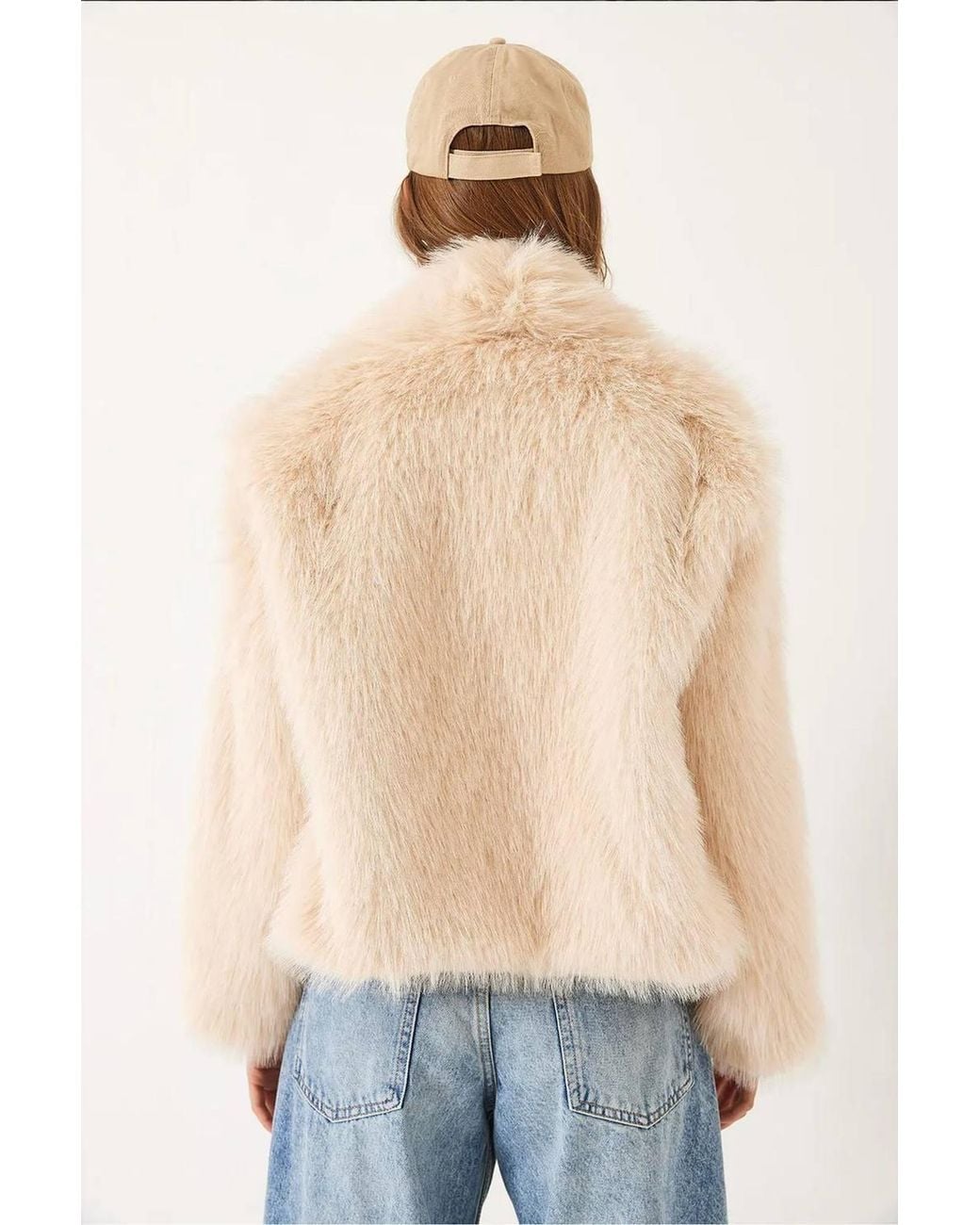 Bianco Lucci Blue Faux Fur Cropped Open Collar Coat