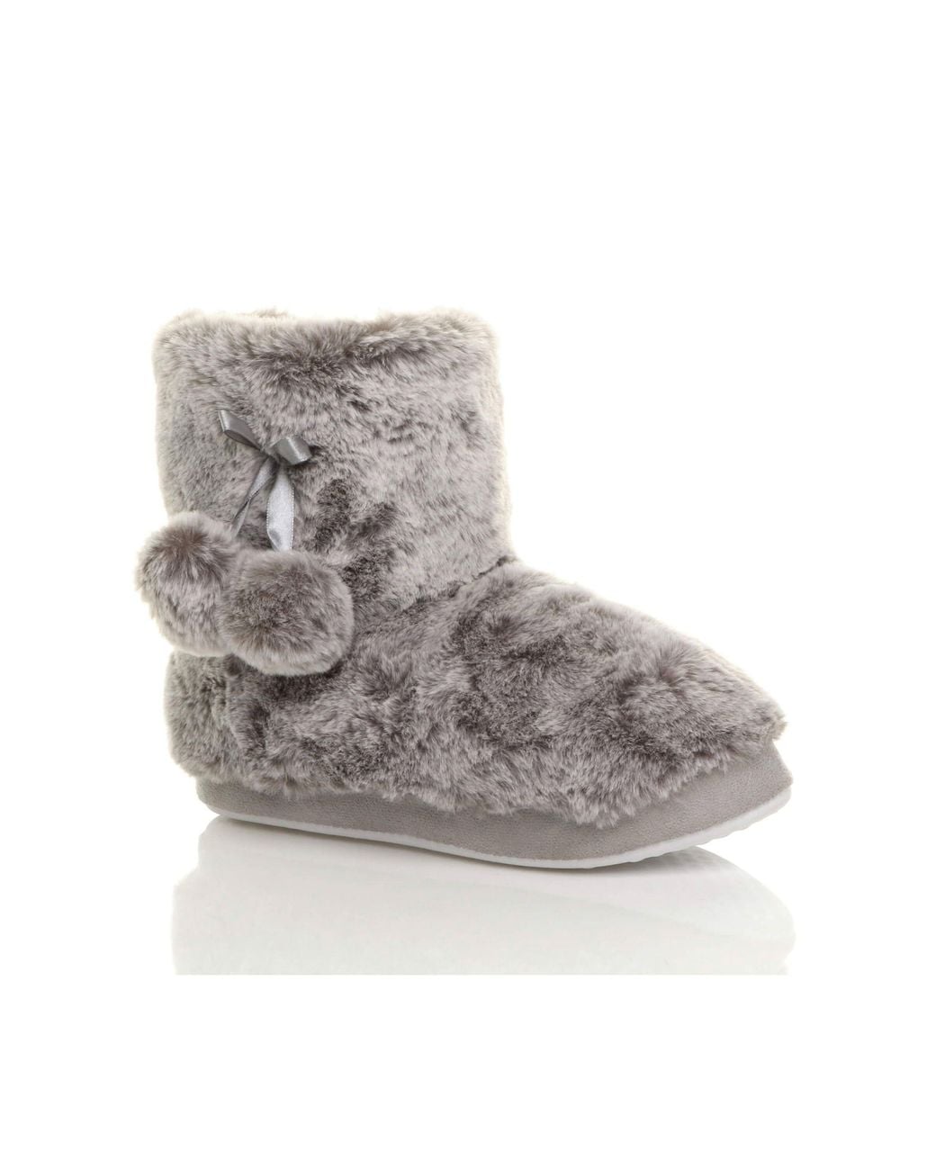 AJVANI Gray Faux Fur Lined Slip On Memory Foam Mules Slippers