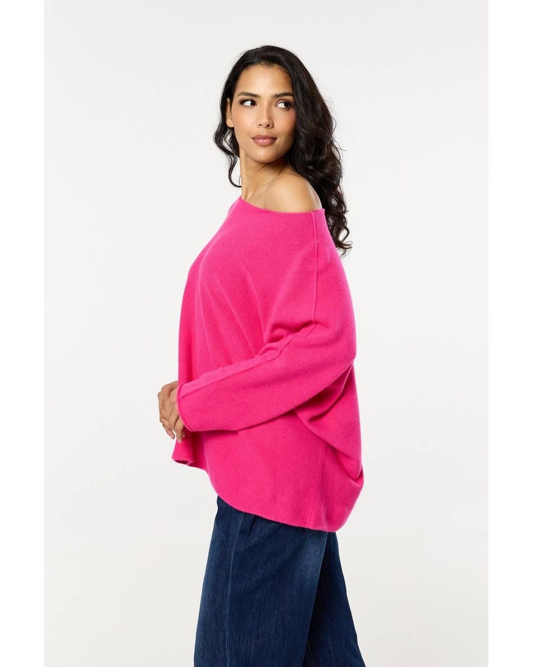 Liquorish Pink Off-Shoulder Relaxed Knit Jumper
