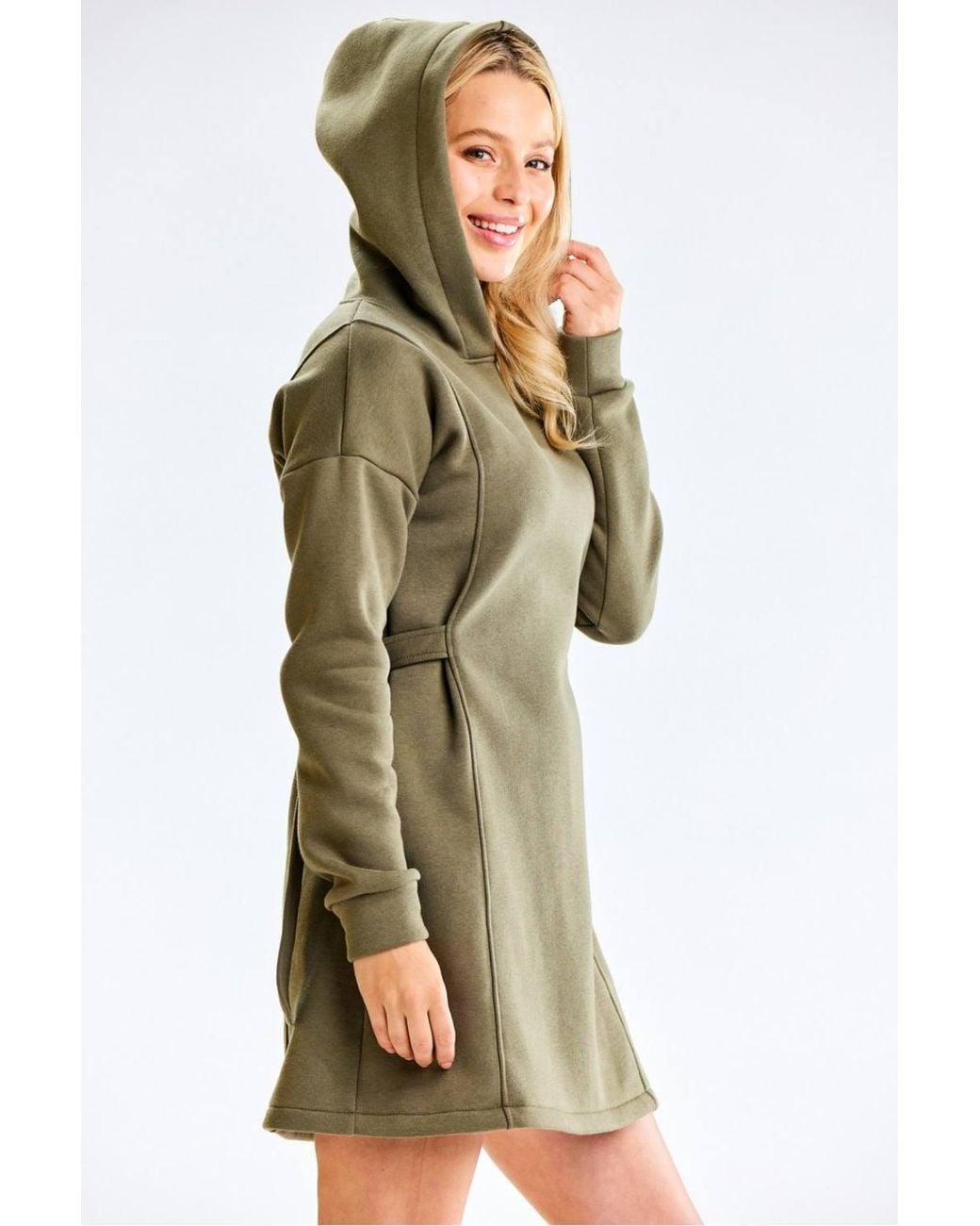 Love Lace Green Everyday Hooded Long Sleeve Dress Adjustable Sides