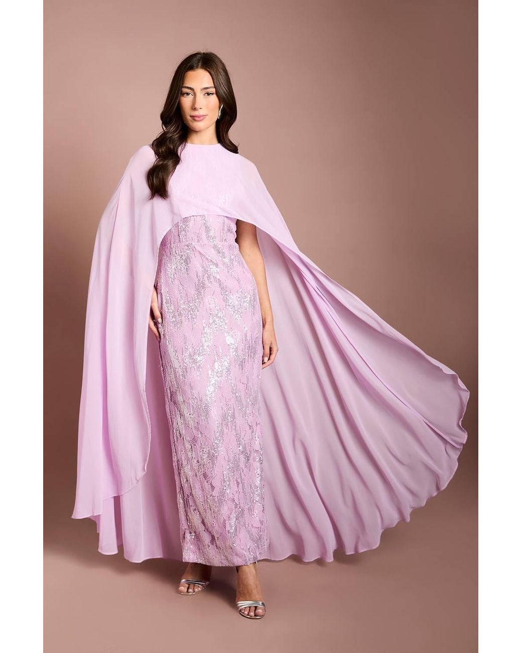 Coast Pink Cape Sleeve Sequin Maxi Dress