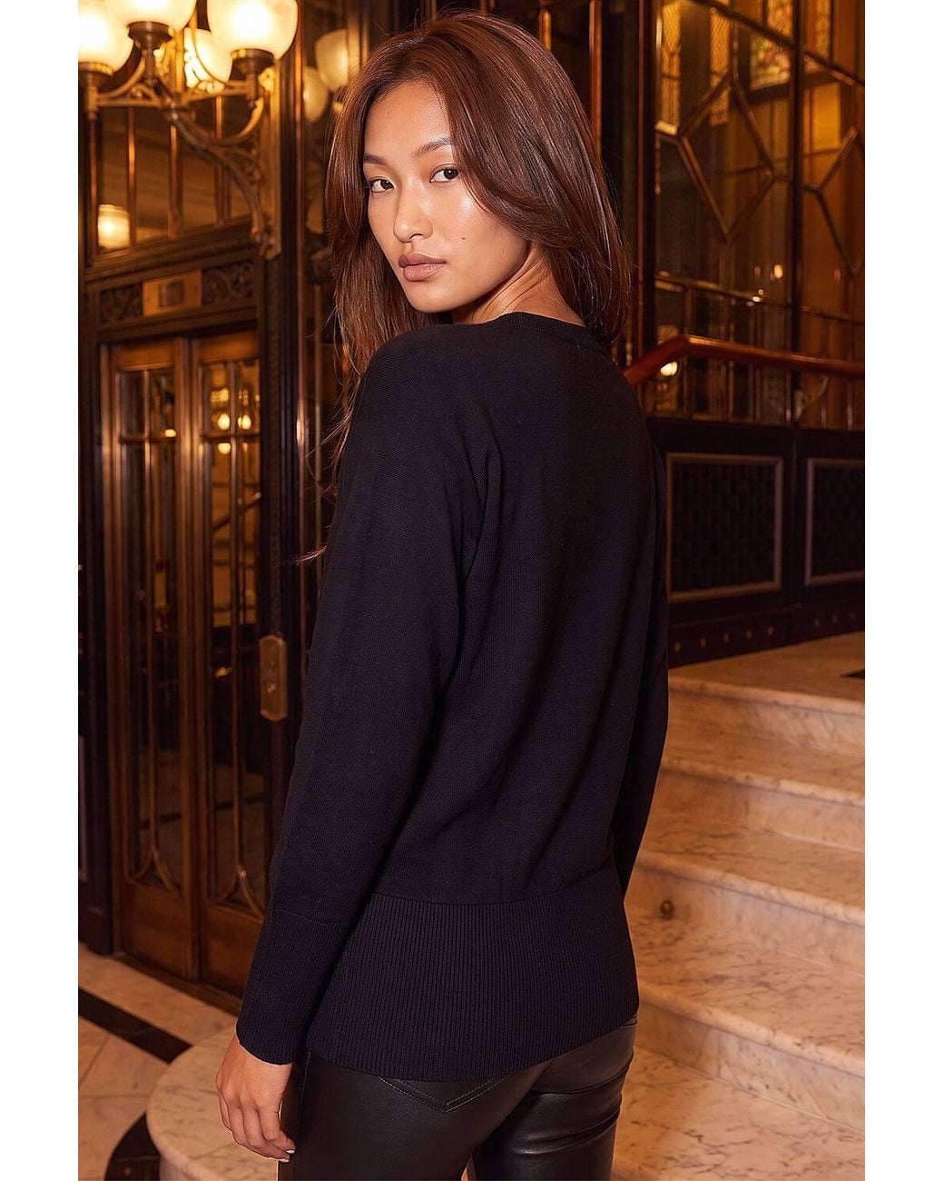 Roman Brown Sequin Floral Batwing Knit Jumper
