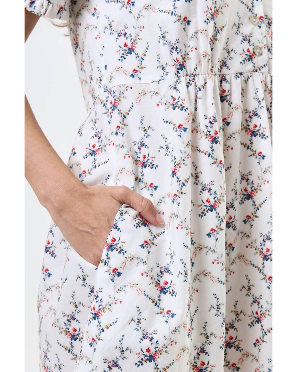 Louche White Cosima Regency Print Frill V-Neck Mini Dress