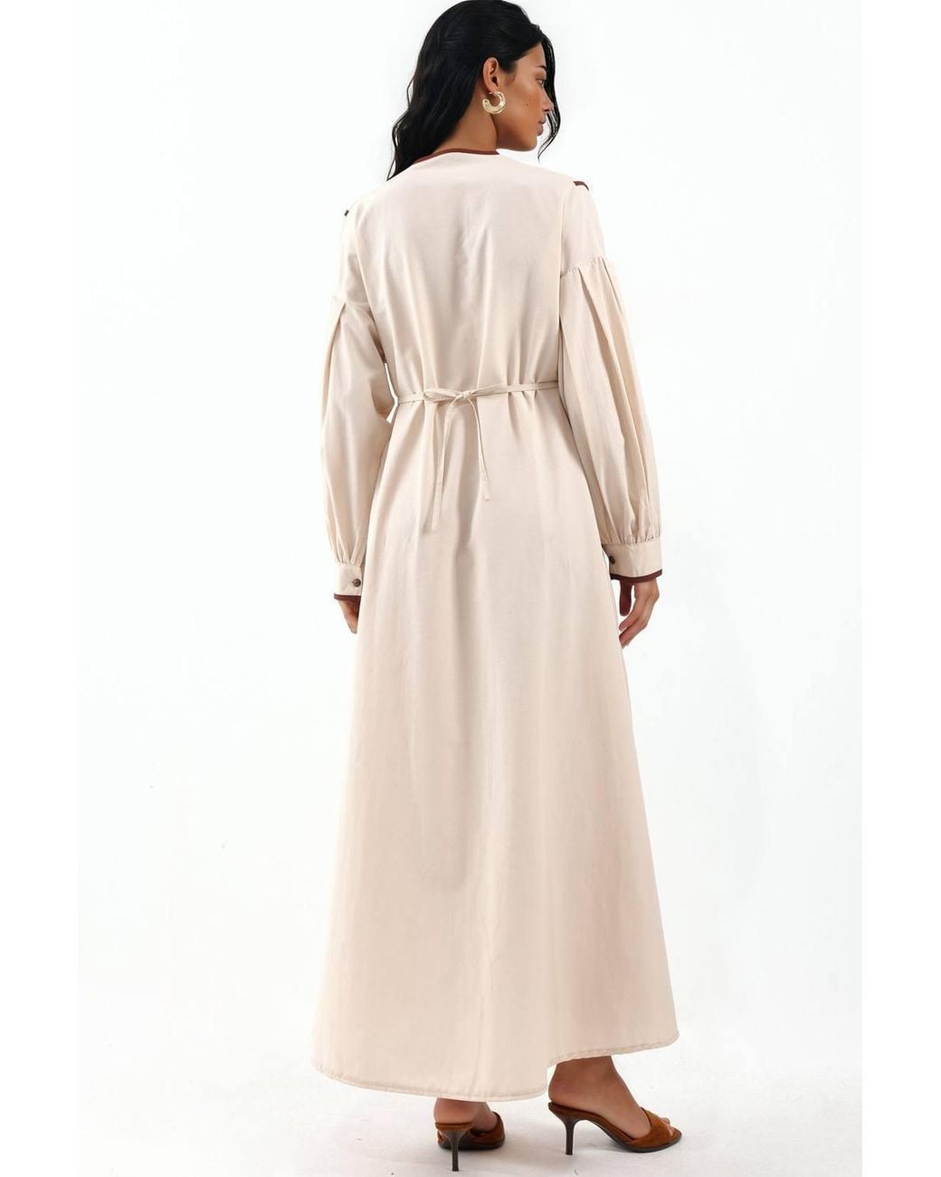 Msn-Collection Natural Belted Striped Maxi Dress