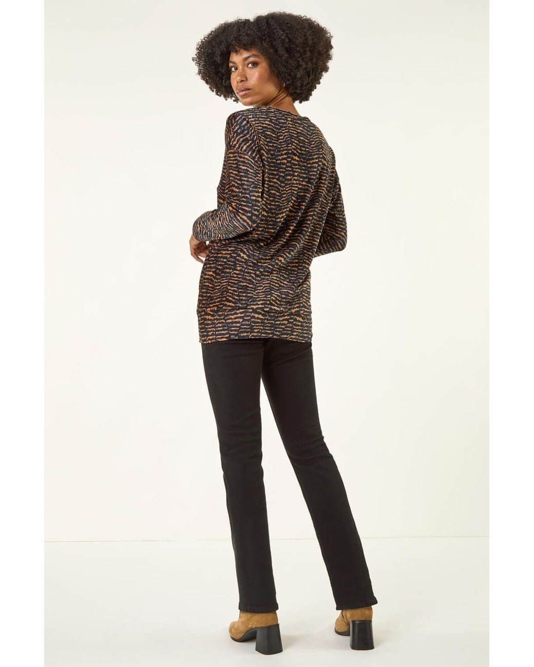 Roman Natural Animal Print Bubble Hem Top