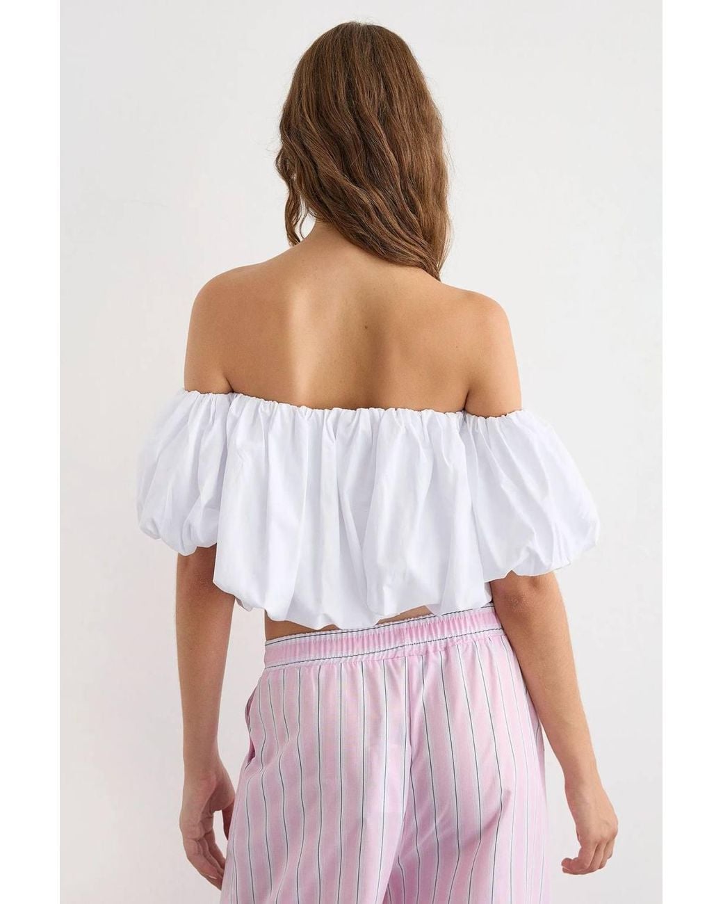 Hiccup White Cropped Balloon Sleeve Top