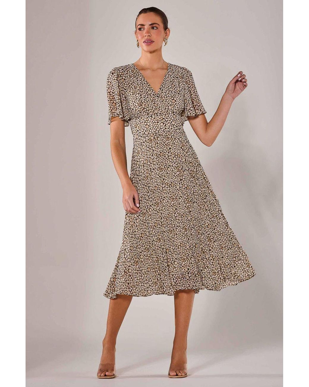 Jolie Moi Natural Chiffon Pleated Wrap Midaxi Dress