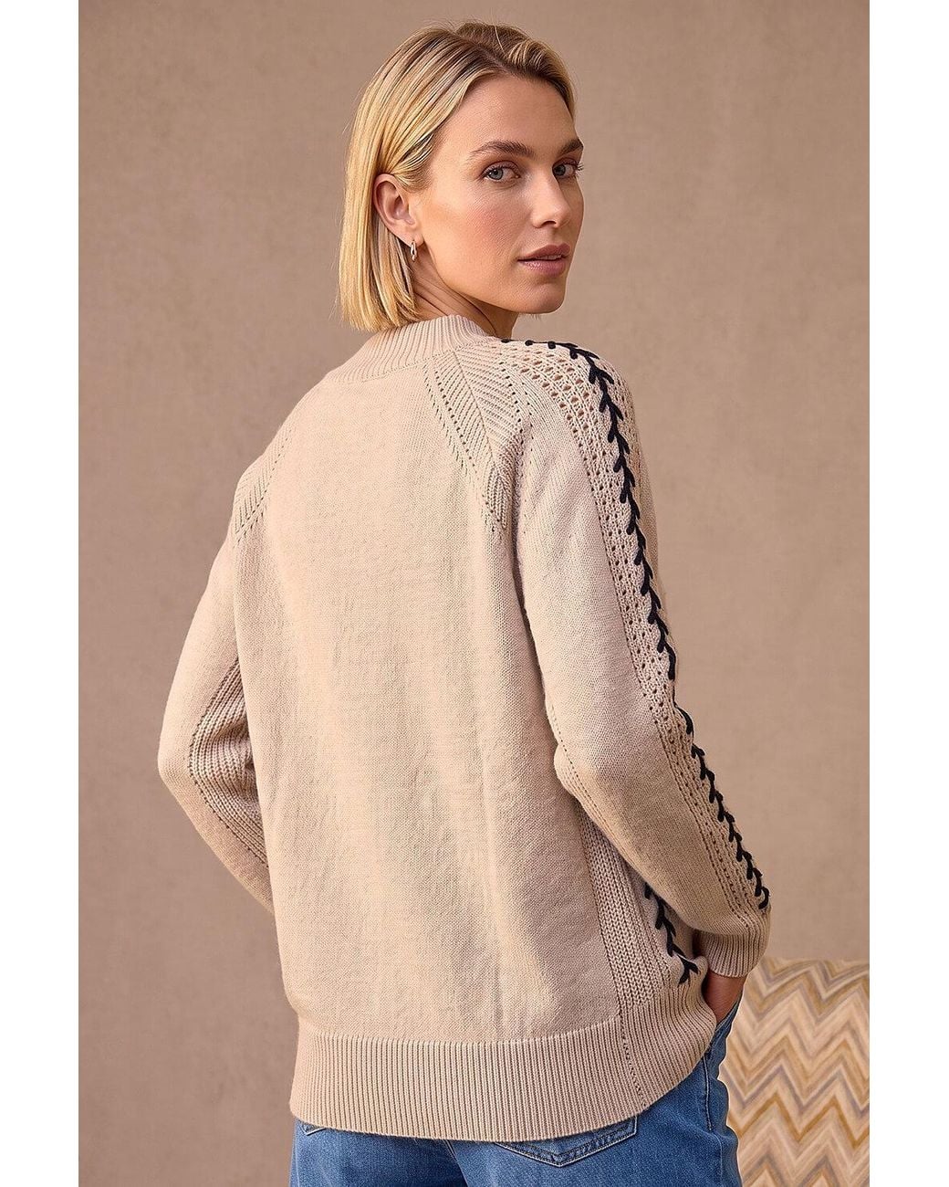 Roman Blue Blanket Stitch Knit Jumper