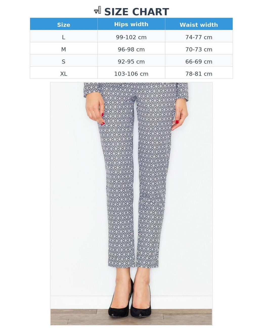 Love Lace Blue High Waisted Printed Side Zip Trousers Style 77143