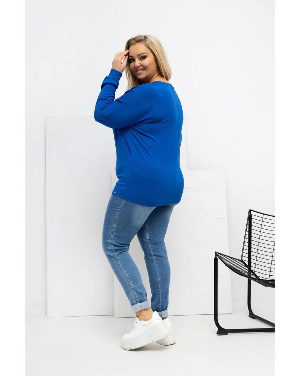 Love Lace Blue Plus Size Micro Modal Round Neck Blouse Style 223926