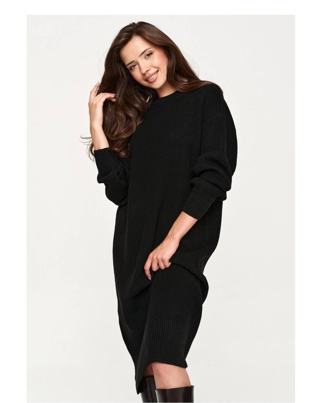 Love Lace Black Knitted Round Neck Long Sleeve Jumper Dress