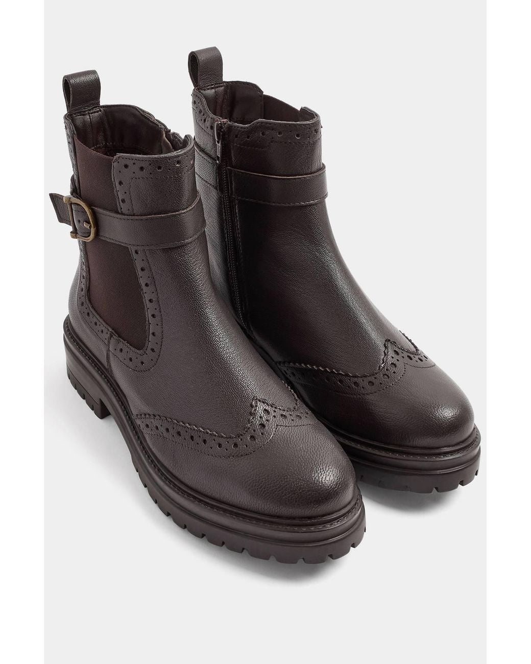 Long Tall Sally Blue Leather Brogue Detail Chelsea Boots