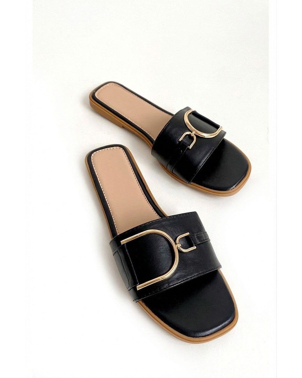 IKRUSH Black Ashleigh Detail Sliders With Faux Leather Upper
