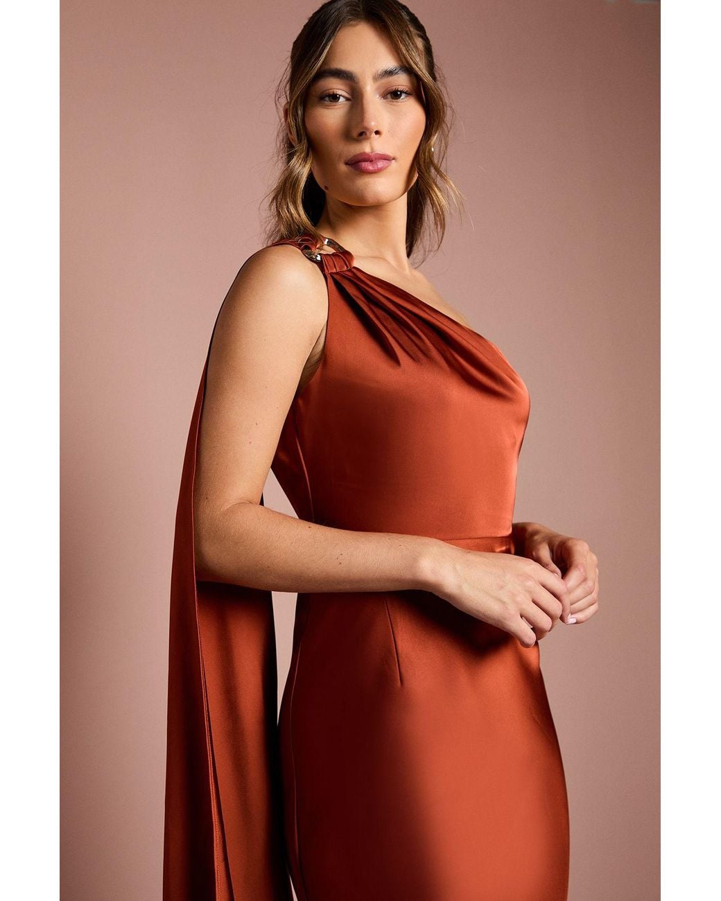 Coast Multicolor One Shoulder Satin Maxi Bridesmaid Dress With Trim